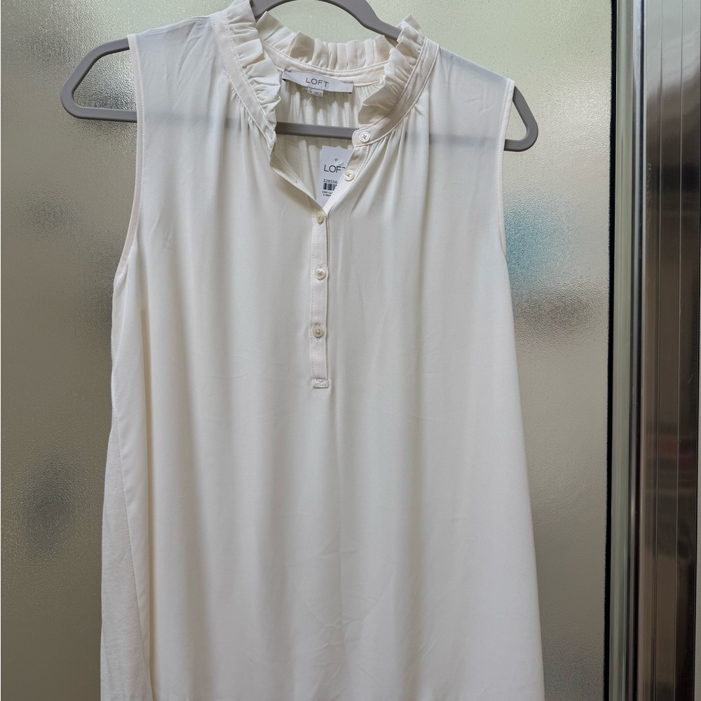 LOFT Women's Ivory Ruffled Sleeveless Blouse